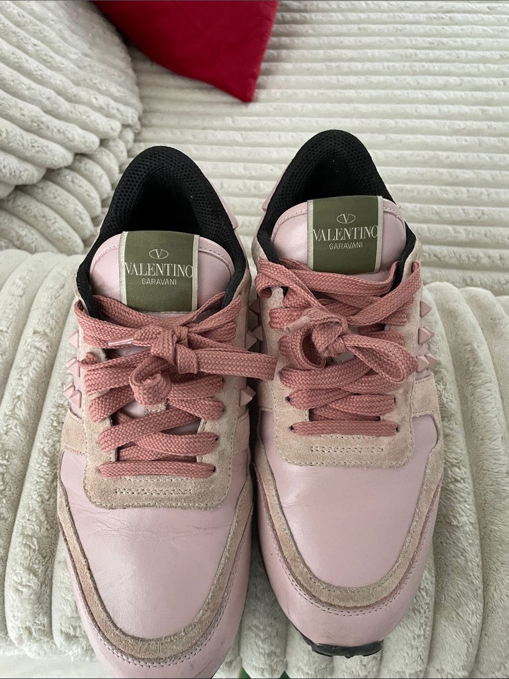 Valentino Garavani Pink Leather & Suede Studded Women's Sneakers